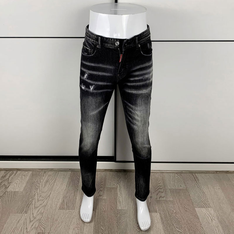 Men'S Fashion Grey Jeans - Mode de rue hommes serré noir
