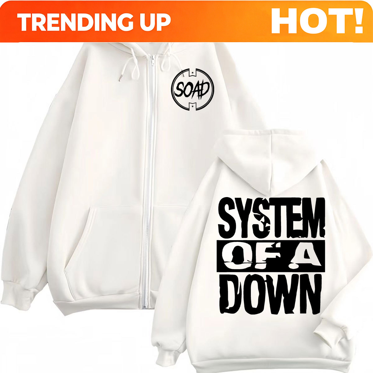 Mens Fashion Zip Up Hoodies - Sweat à capuche zippé imprimé Rock
