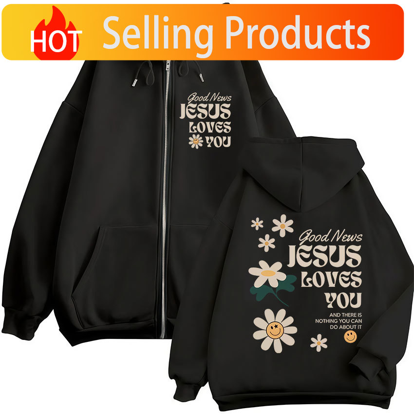 Bonne nouvelle, Jésus t'aime – - Mens Fashion Zip Up Hoodies avis et prix
